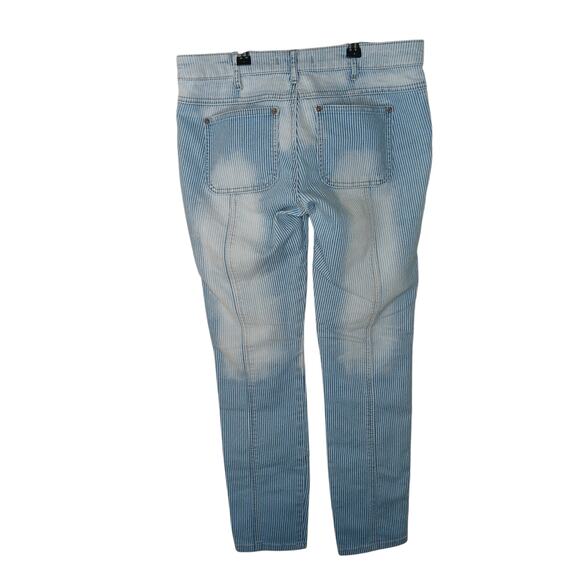 Free People Women’s Striped Patchwork Jeans Size 28 Blue White Distressed - Picture 3 of 16